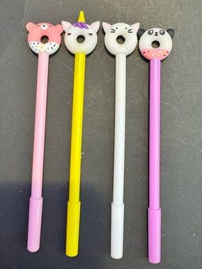 Cute Animal Donut Topper Pens - Pink, Yellow, White, Purple
